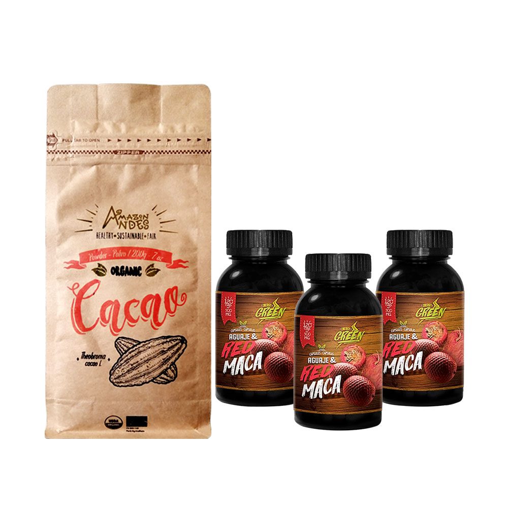 cacao-polvo-aguaje-maca-roja cacao en polvo, cápsulas de aguaje con maca roja