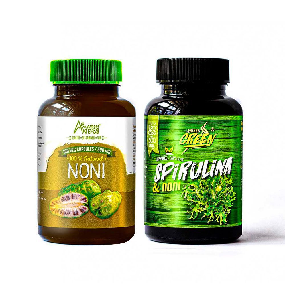 spirulina-noni-capsulas spirulina con noni y noni en cápsulas vegetales